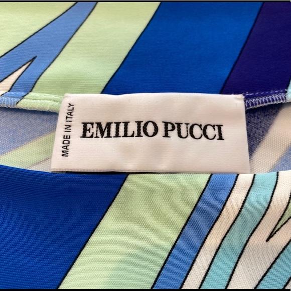 EMILIO PUCCI BLUE MULTI SQUARE NECK BELL SLEEVE DRESS SIZE IT 38 / US 4 - Picture 14 of 16